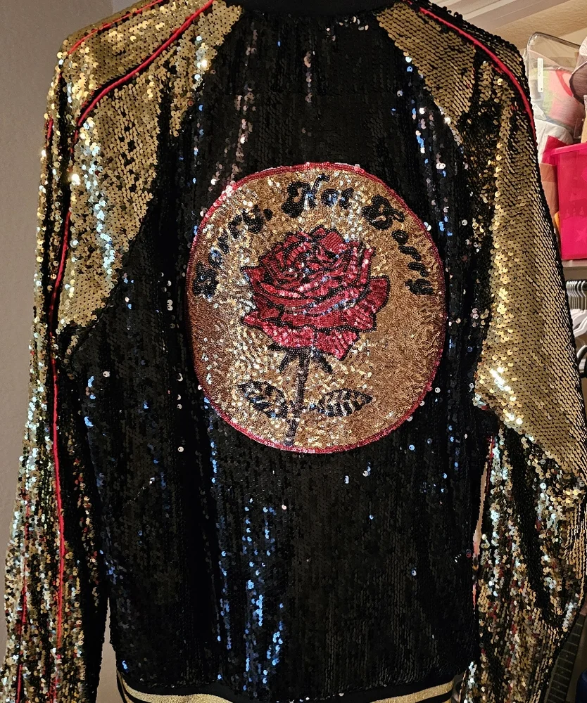 Men's Black and Gold Sequined Jacket - Picture 4 of 4